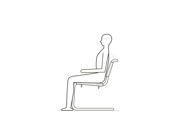 人がS33に腰を下ろすと座面と背がしなり、前傾して立ち上がると元へ戻る。床のベースは固定